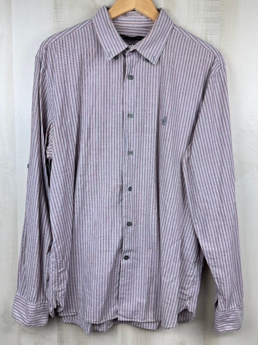 John Varvatos Long Sleeve Button Up Shirt Striped Lightweight Peace Sign Large